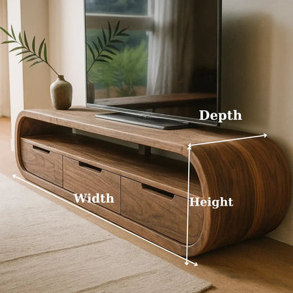 Handcrafted Solid Wood TV Stand - Modern Curved Console, Easy Assembly, 3 Drawers Kitchnce