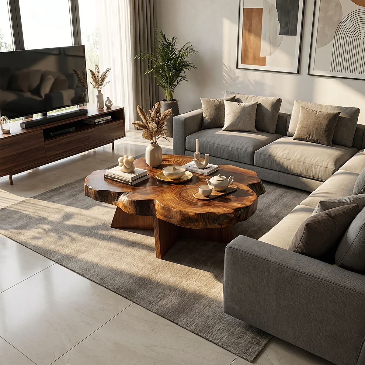 Sculptural Cloud Coffee Table with Cross Base Design