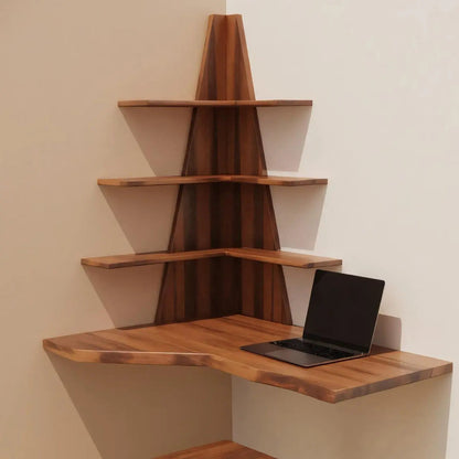 Modern Floating Corner Desk With Tree Shelves For Home Office And Apartment Kitchnce