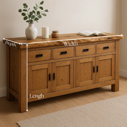 Handcrafted Solid Wood Live Edge Console Table – Natural Oak with Drawers and Cabinets Kitchnce