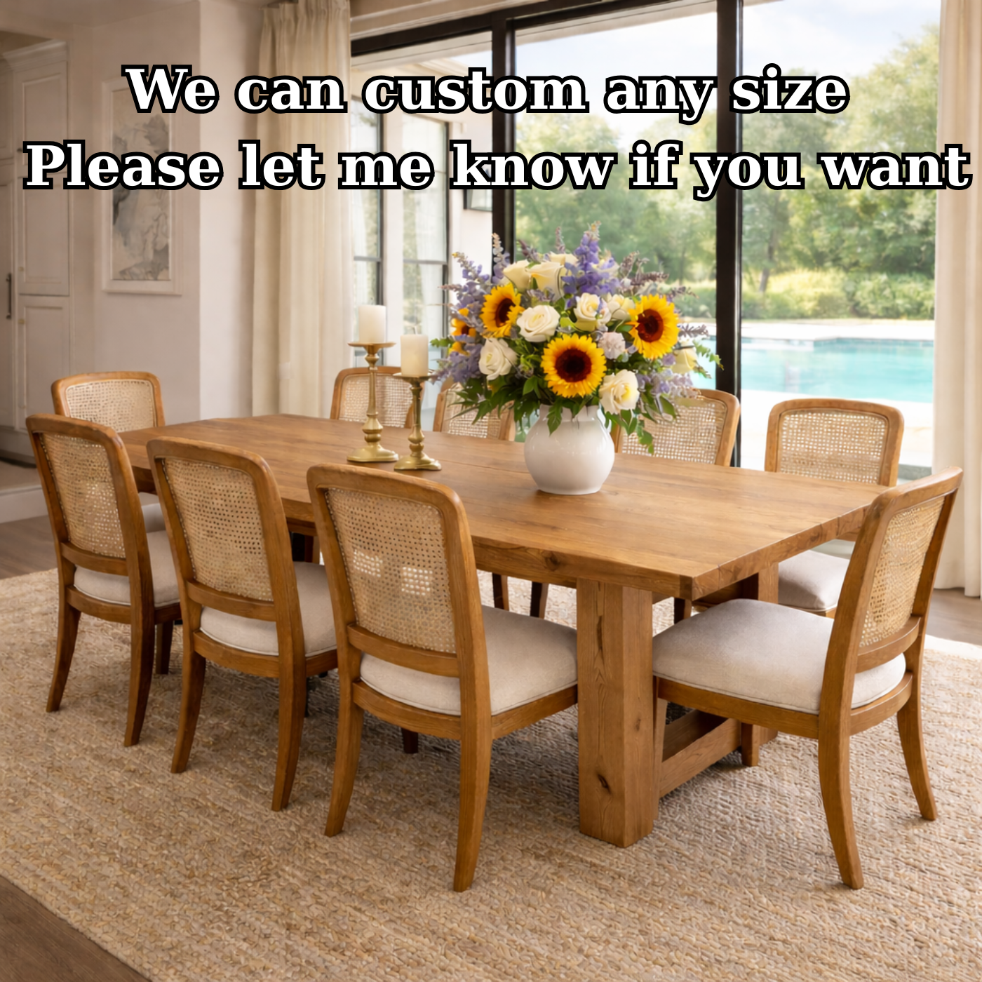 Soild Wood Farmhouse Dining Table with Solid Leg Base