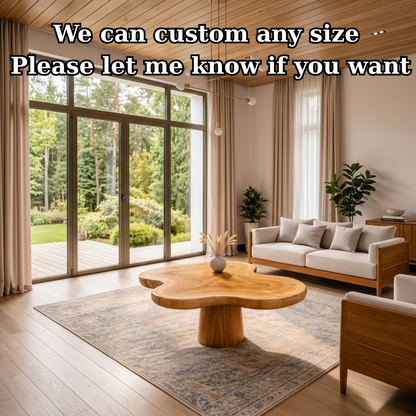 Organic Shape Solid Wood Coffee Table with Sculpted Pedestal Base