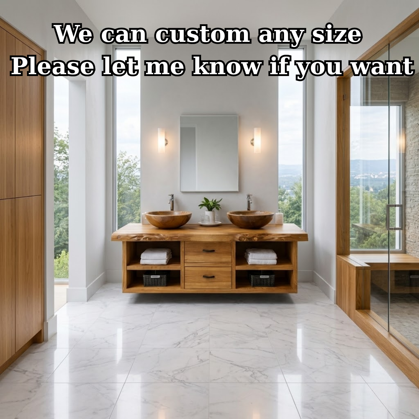 Floating Solid Wood Bathroom Vanity Cabinet with Drawers and Open Shelves