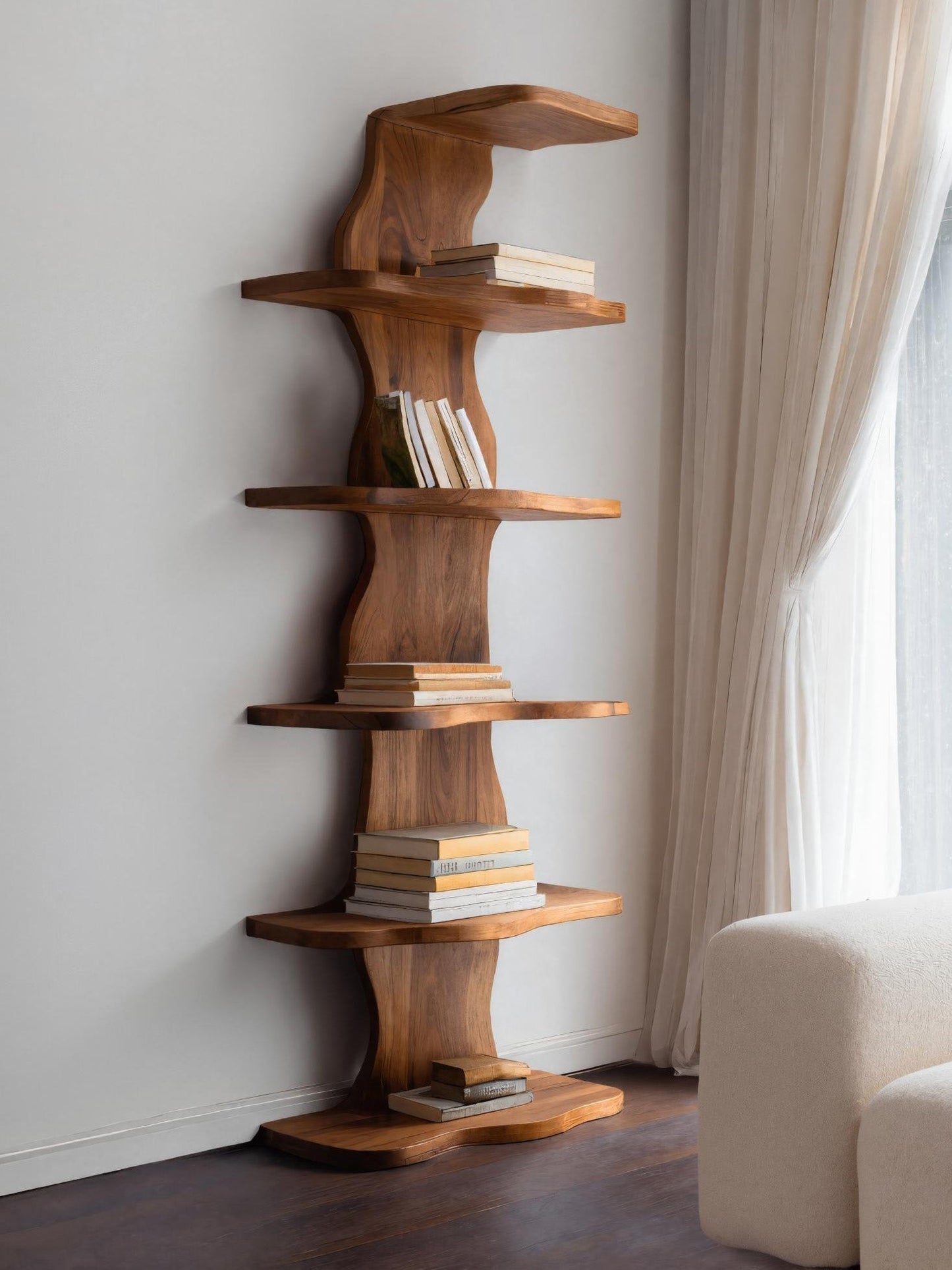 Modern Sculptural Wave Bookshelf For Living Room Kitchnce