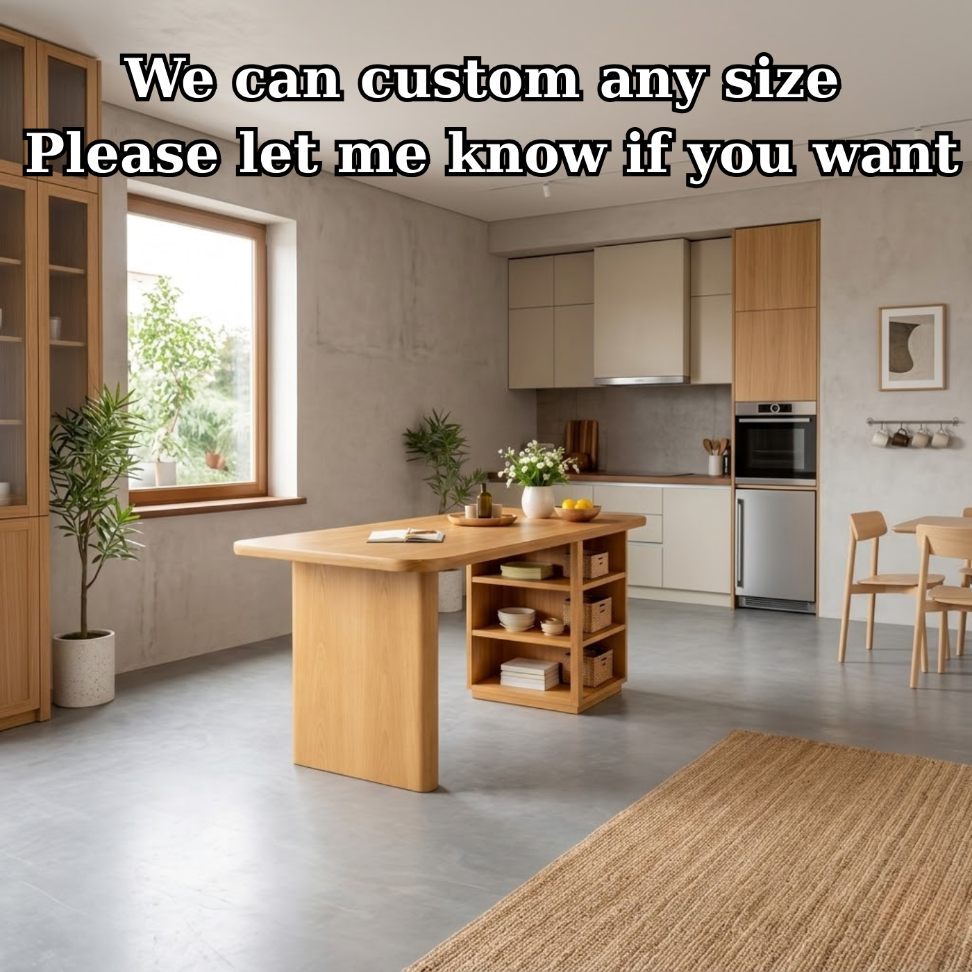 Modern Solid Wood Kitchen Island with Integrated Storage Shelves