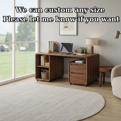 Modern Solid Wood Desk with Curved Edges and Integrated Storage Drawers