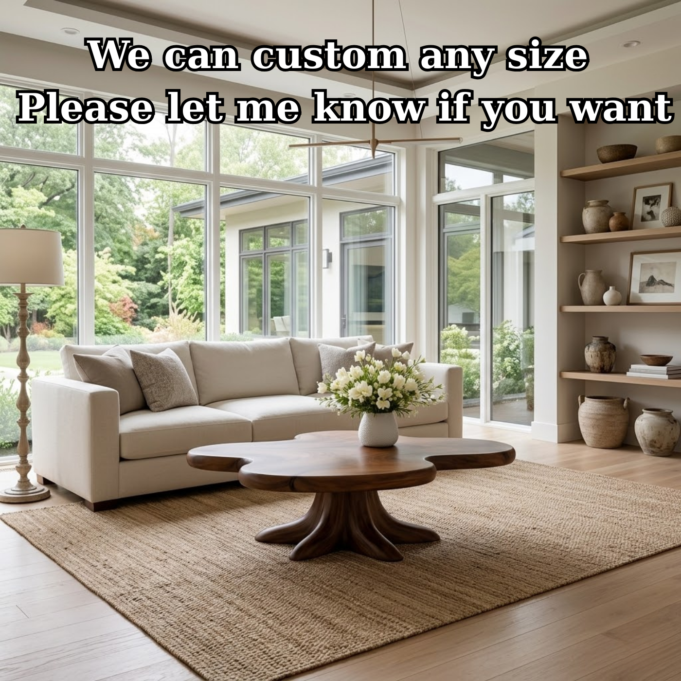 Solid Wood Coffee Table with Sculpted Flower Silhouette and Root Base