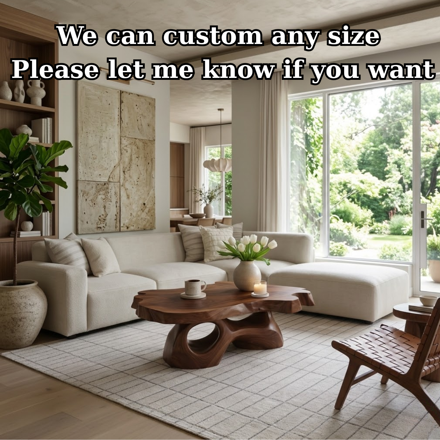 Solid Wood Live Edge Coffee Table with Sculpted Organic Base