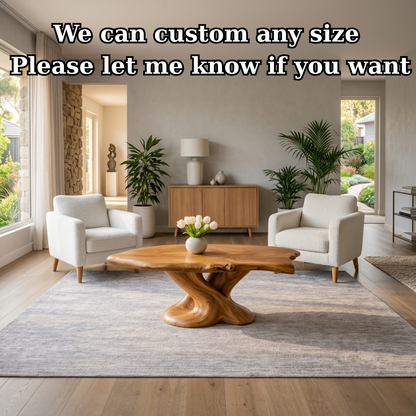 Solid Wood Live Edge Coffee Table with Sculptural Twisted Base