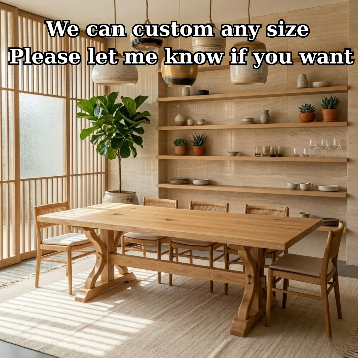 Solid Wood Dining Table for Dining Room with Sculpted Trestle Base