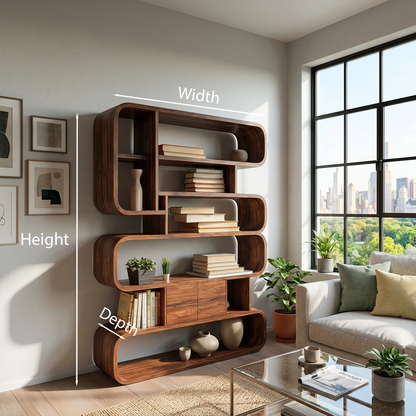Statement Natural Wood Bookshelf With Rounded Form For Home Kitchnce