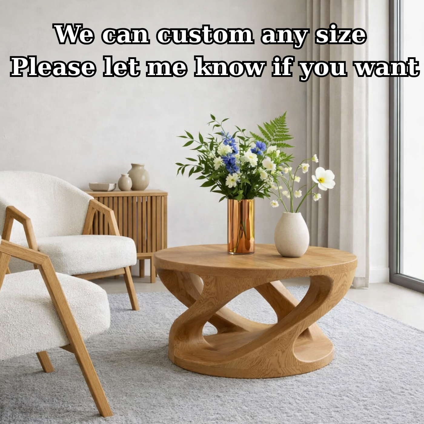 Solid Wood Coffee Table with Sculptural Curved Base