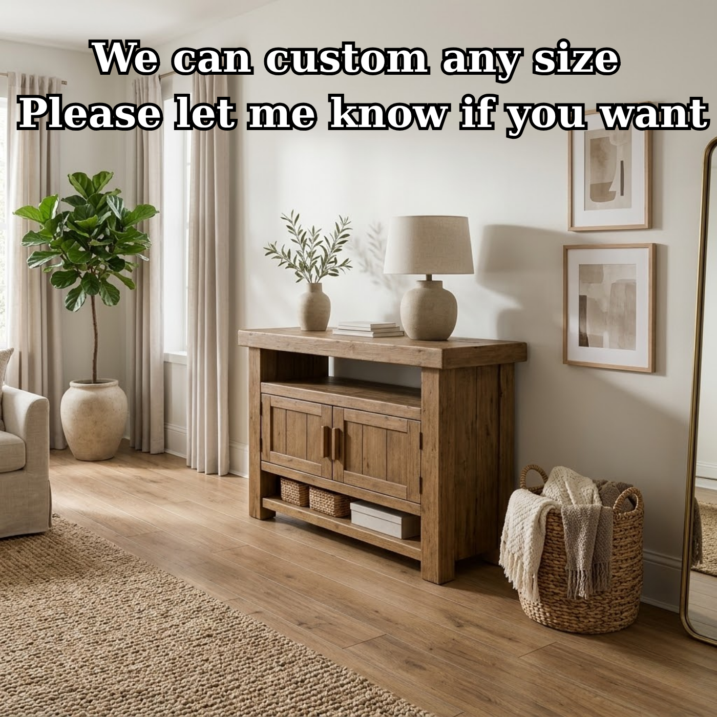 Solid Wood Console Table with Storage and Open Shelf