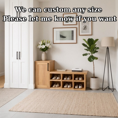 Solid Wood Shoe Storage Bench with Cabinet Door & Open Cubby Shelves – Entryway Shoe Organizer Bench