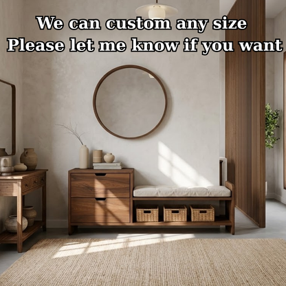 Solid Wood Entryway Storage Bench with Drawers, Cushion Seat & Basket Shelf – Shoe Storage Bench