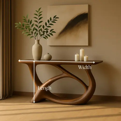 Handcrafted Solid Wood Waveform Console Table – Contemporary Organic Sculpture Kitchnce