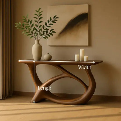 Handcrafted Solid Wood Waveform Console Table – Contemporary Organic Sculpture Kitchnce