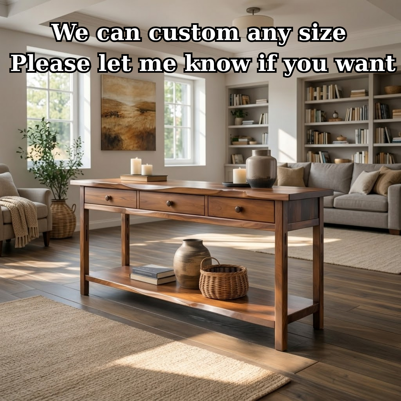 Solid Wood Console Table with 3 Drawers & Lower Shelf