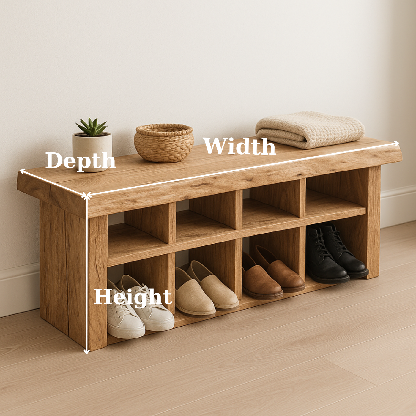 Handcrafted Solid Wood Bench with Shoe Compartments – Modern Rustic Hallway Storage Kitchnce