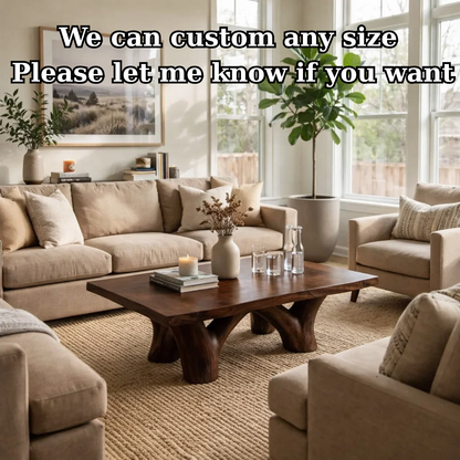 Solid Wood Rustic Coffee Table with Sculpted Base – Live Edge Living Room Coffee Table