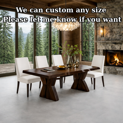 Solid Wood Dining Table with Sculptural Pedestal Base – Rustic Modern Dining Table