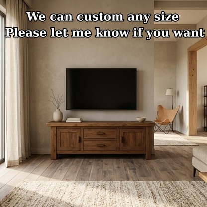 Solid Wood TV Stand with Drawers and Cabinets – Rustic Modern Media Console