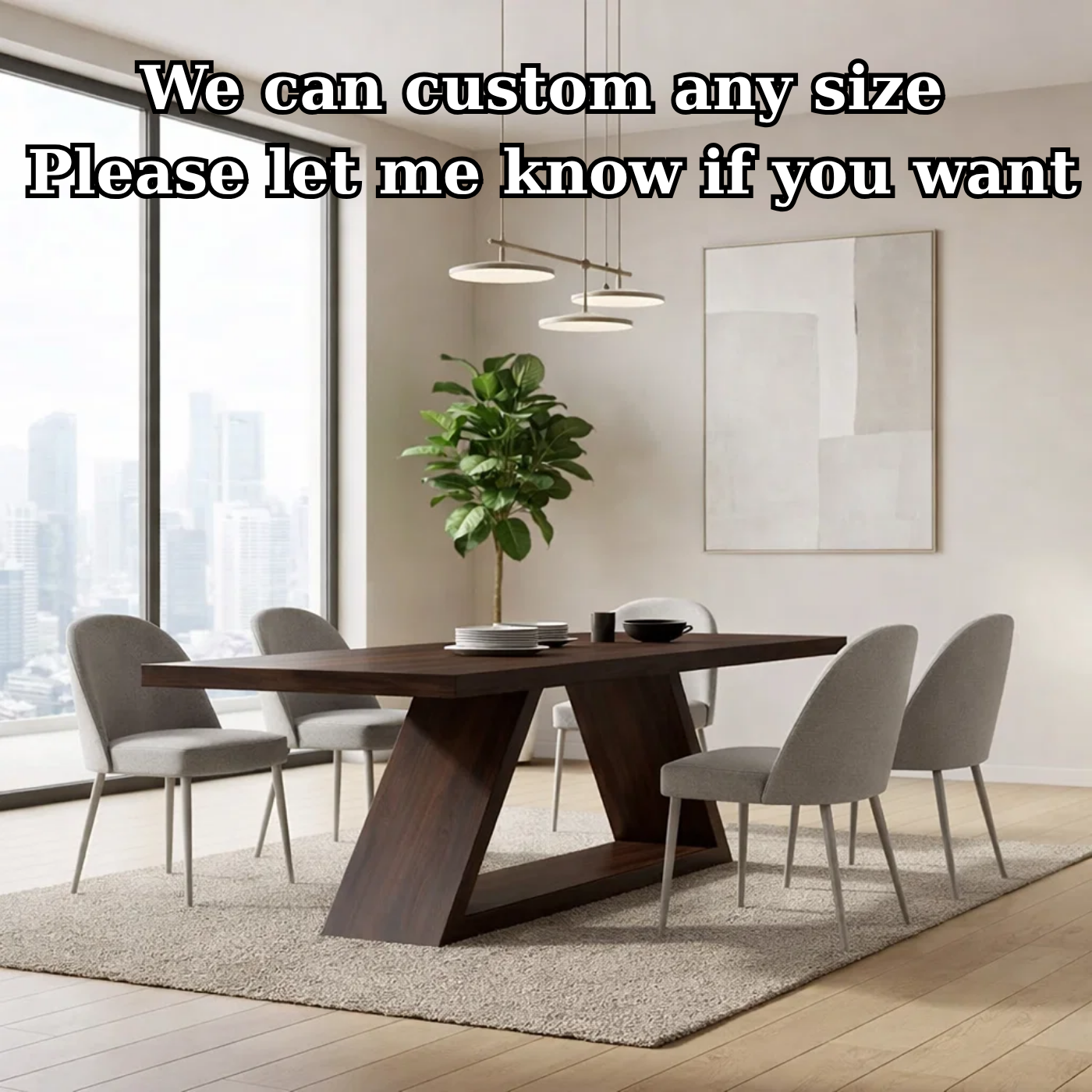 Solid Walnut Dining Table with Sculptural Base – Modern Rustic Solid Wood Dining Table