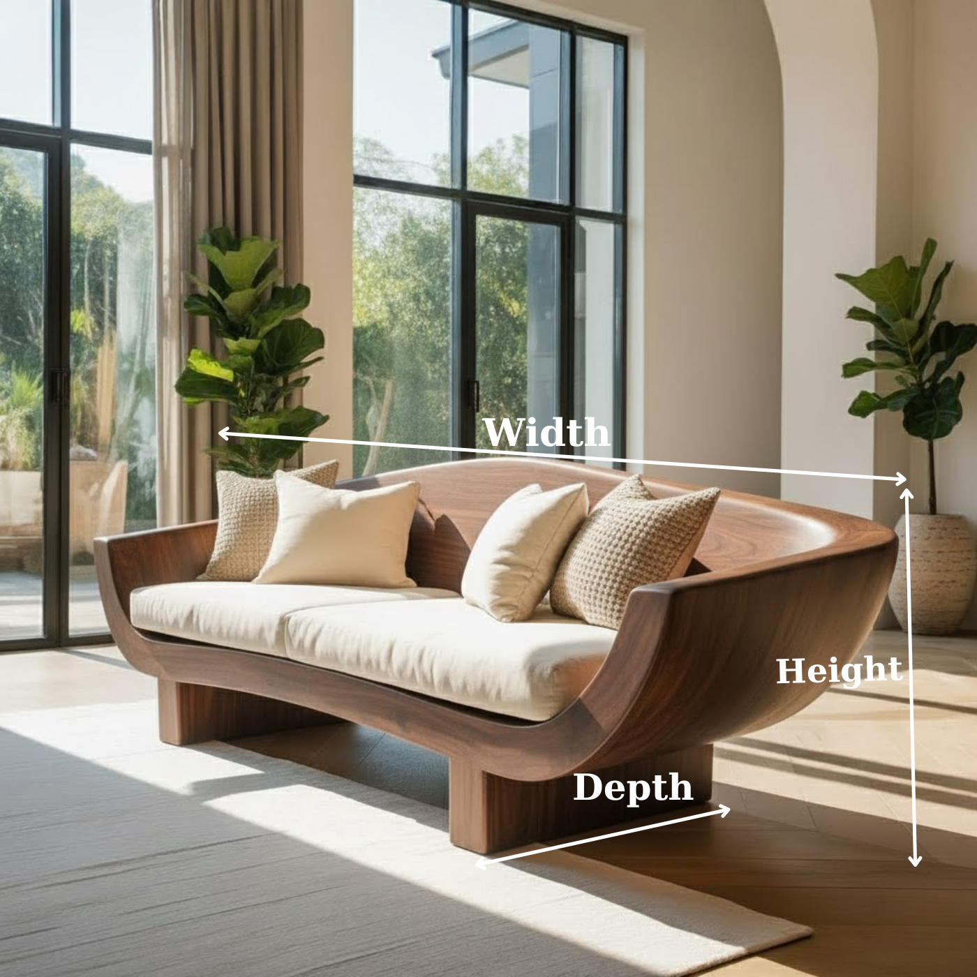 Handcrafted Solid Walnut Sofa – Modern Sculptural Wood Couch with Curved Organic Design Kitchnce