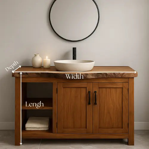 Handcrafted Solid Wood Bathroom Vanity – Handcrafted with Double Doors and Open Shelf Kitchnce