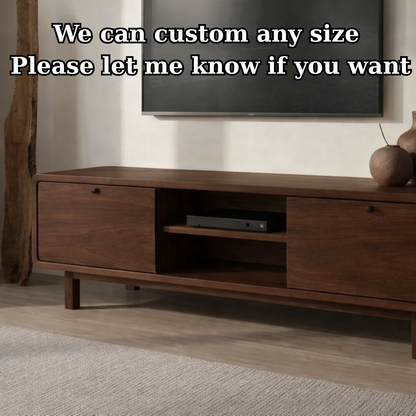 Minimalist Solid Wood TV Stand with Sliding Doors – Modern Rustic Media Console