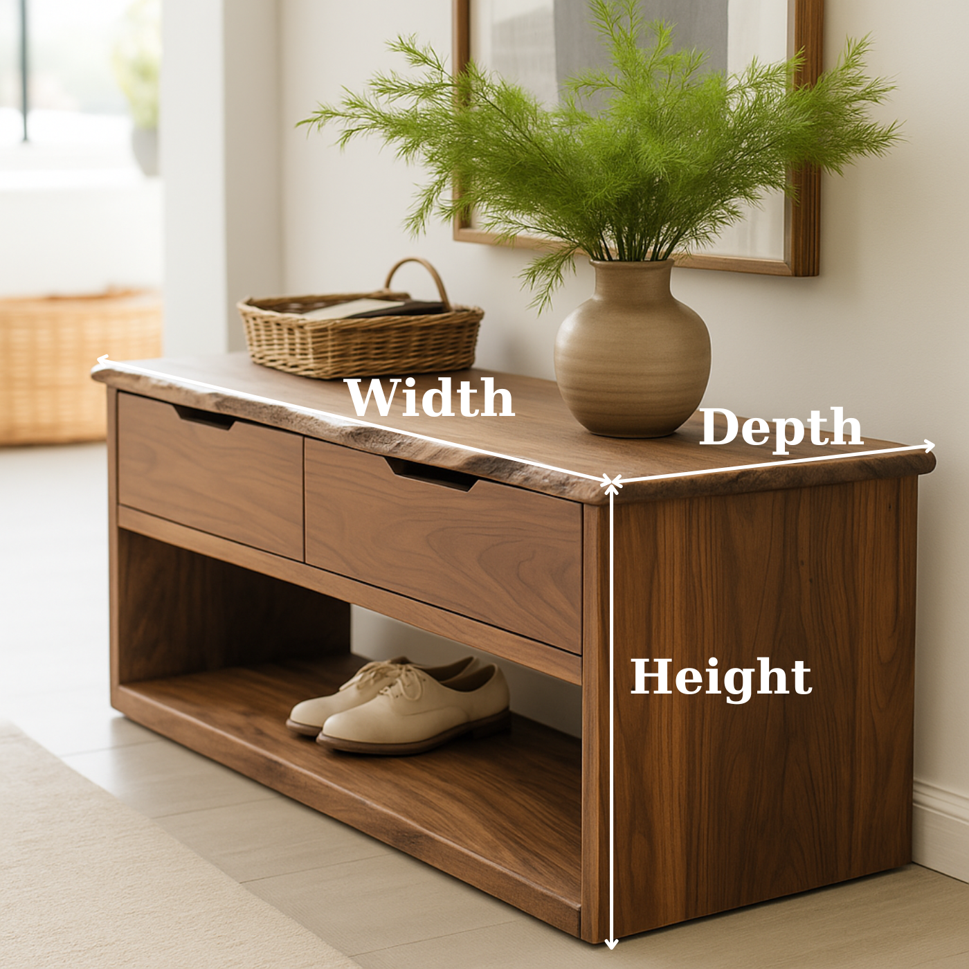 Handcrafted Solid Wood Bench – Live-Edge Entryway Bench with Drawers Kitchnce