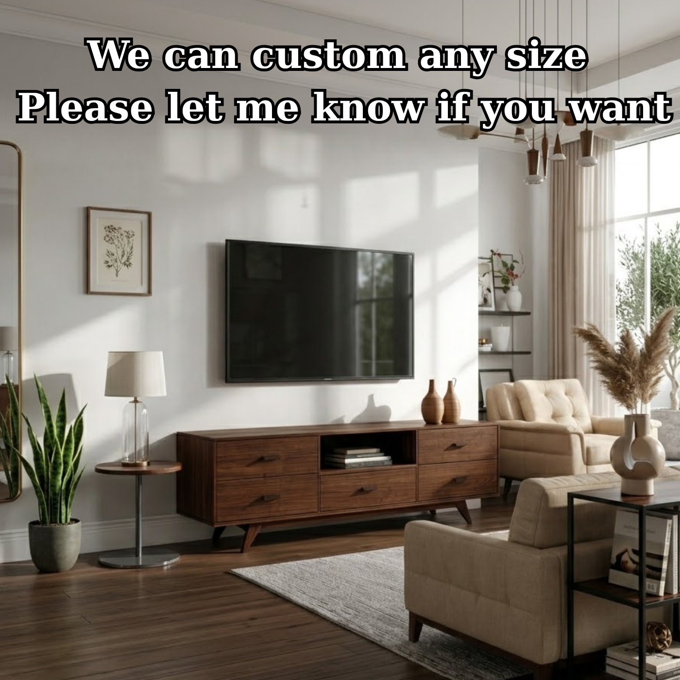 Mid-Century Solid Wood TV Stand with Drawers – Modern Walnut Media Console