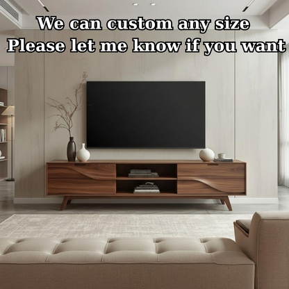 Solid Wood TV Stand with Wave Carved Drawers – Modern Mid-Century Media Console