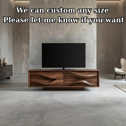 Solid Wood TV Stand with Sculpted Wave Doors – Modern Minimalist Media Console