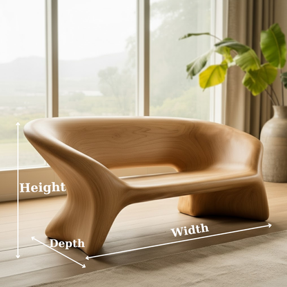Handcrafted Solid Wood Sofa – Sculptural Organic Bench-Style Couch with Smooth Minimalist Design Kitchnce