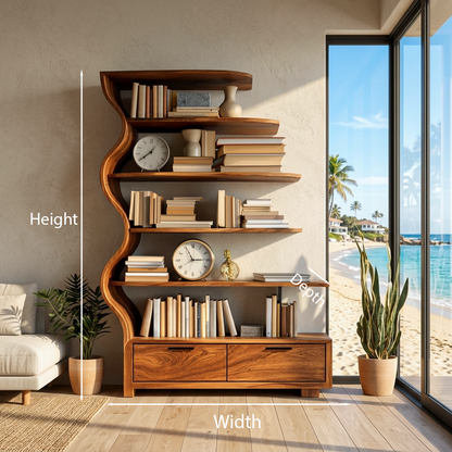 Contemporary Natural Wood Bookshelf For Interior Space Kitchnce