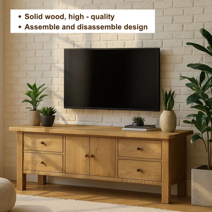 Handcrafted Solid Wood TV Stand with Drawers – Classic Minimalist Media Console Furniture