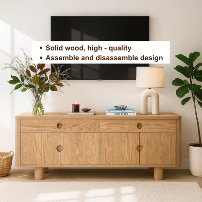 Handcrafted Solid Wood TV Stand – Japandi Style Media Console with Round Handle Design (Copy)