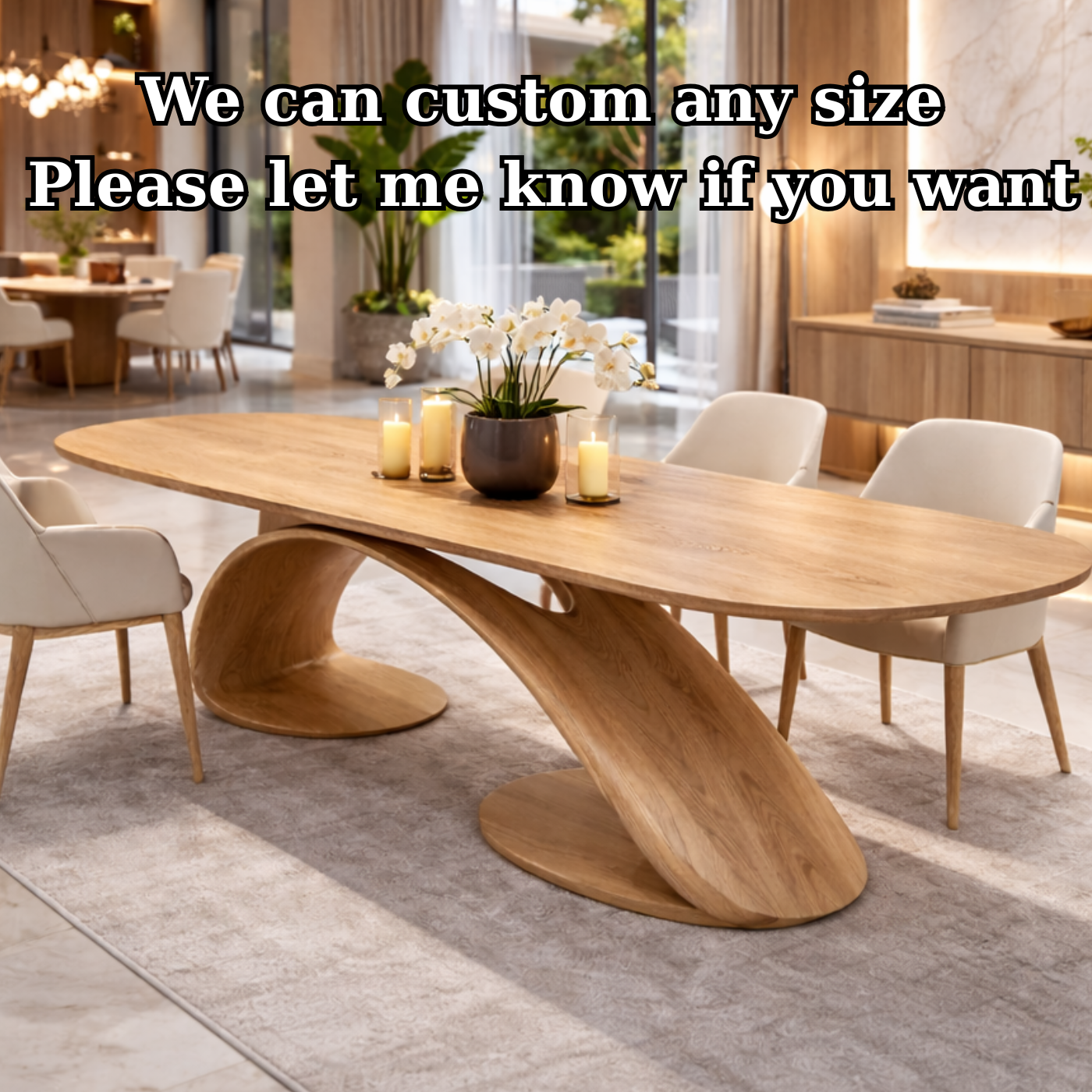 Solid Wood Oval Dining Table with Sculptural Base