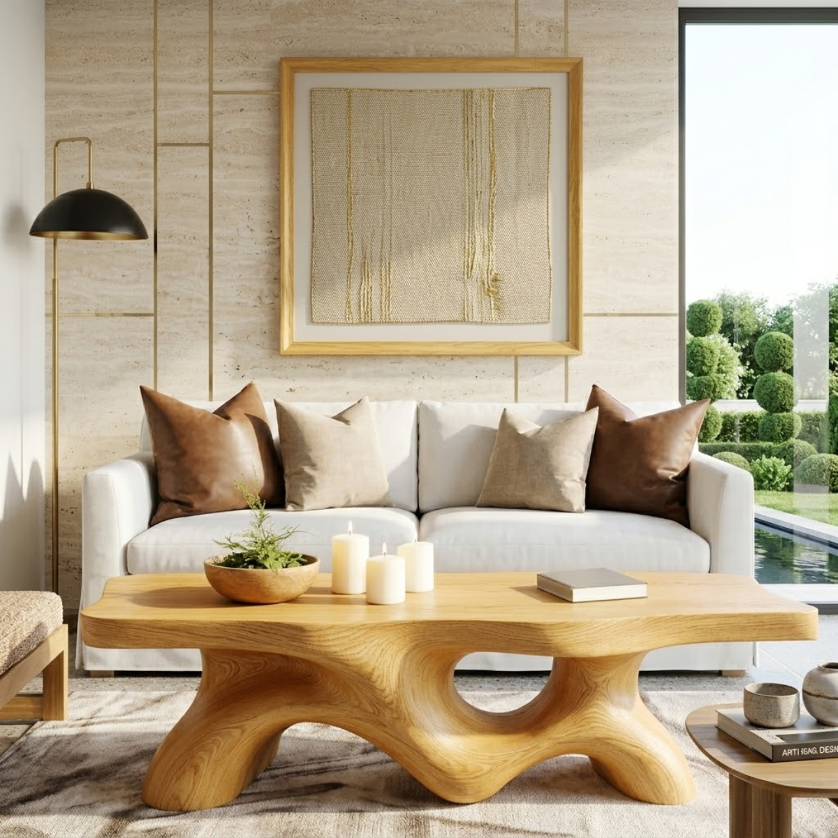 Unique Wooden Coffee Table with Curved Design for Living Room