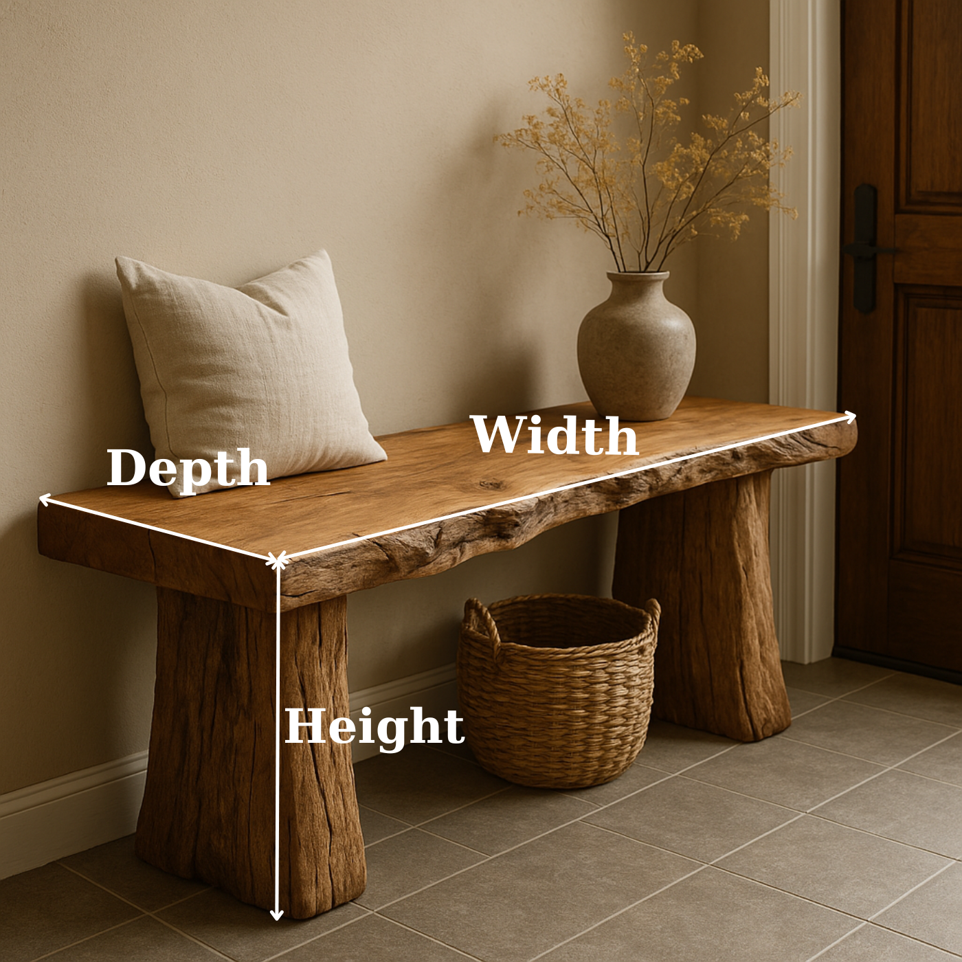 Handcrafted Solid Wood Rustic Bench – Natural Live-Edge Slab Entryway Seating Kitchnce