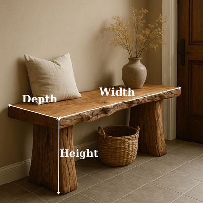 Handcrafted Solid Wood Rustic Bench – Natural Live-Edge Slab Entryway Seating Kitchnce