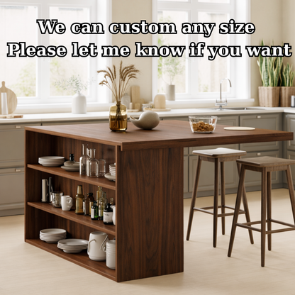 Modern Solid Wood Kitchen Island with Open Storage Shelves