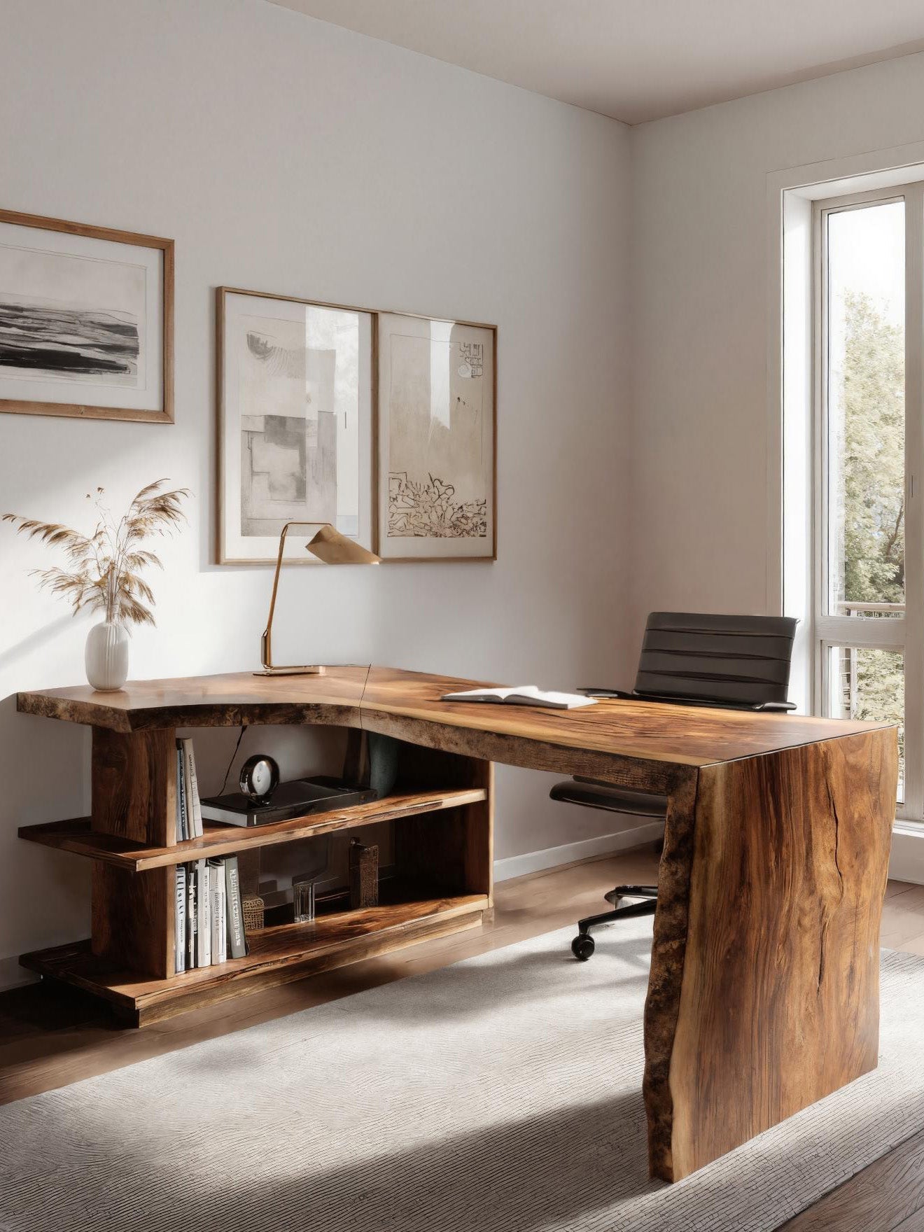 Modern L Shaped Desk With Bookshelf For Home Office Kitchnce