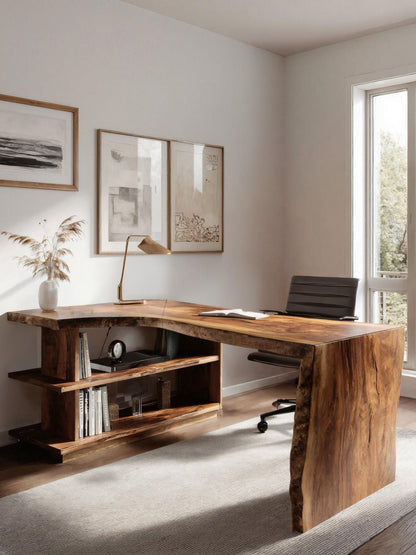 Modern L Shaped Desk With Bookshelf For Home Office Kitchnce