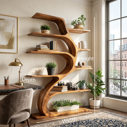 Minimal Natural Wood Bookshelf Branch Design For Interior Space Kitchnce