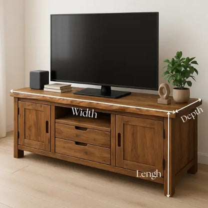 Handcrafted Solid Wood TV Stand with Live Edge Top – Rustic Natural Console Table for Living Room Kitchnce