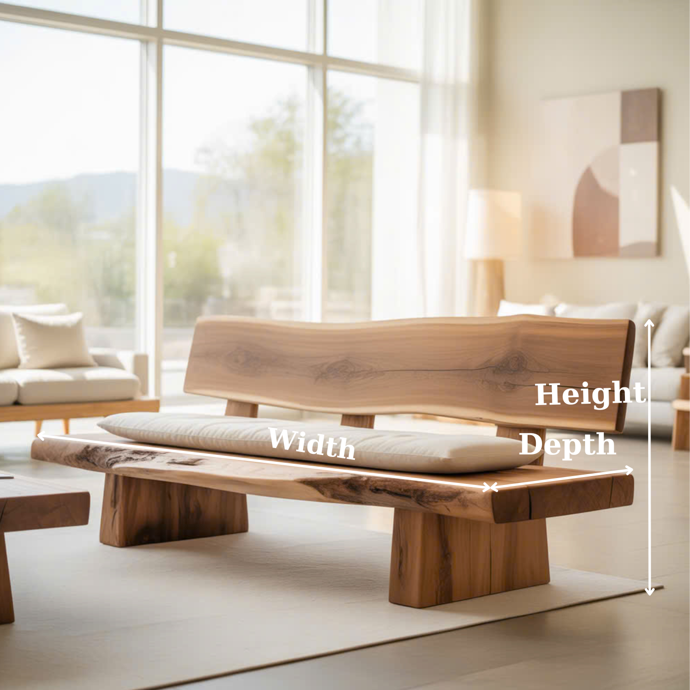 Handcrafted Solid Wood Sofa – Rustic Live Edge Bench-Style Couch with Minimalist Natural Design Kitchnce