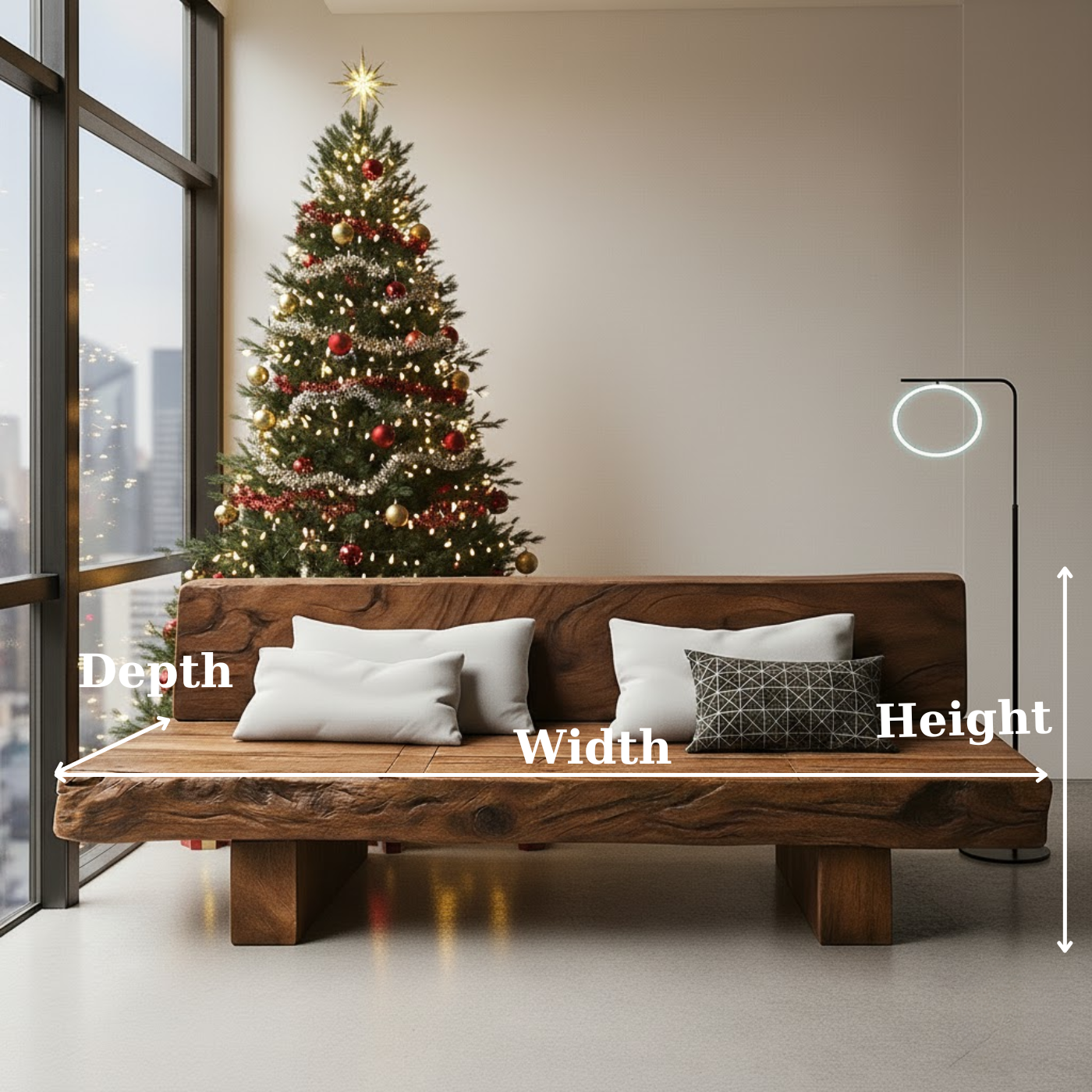 Handcrafted Solid Walnut Sofa – Rustic Live Edge Wood Couch with Minimalist Design for Holiday Decor Kitchnce
