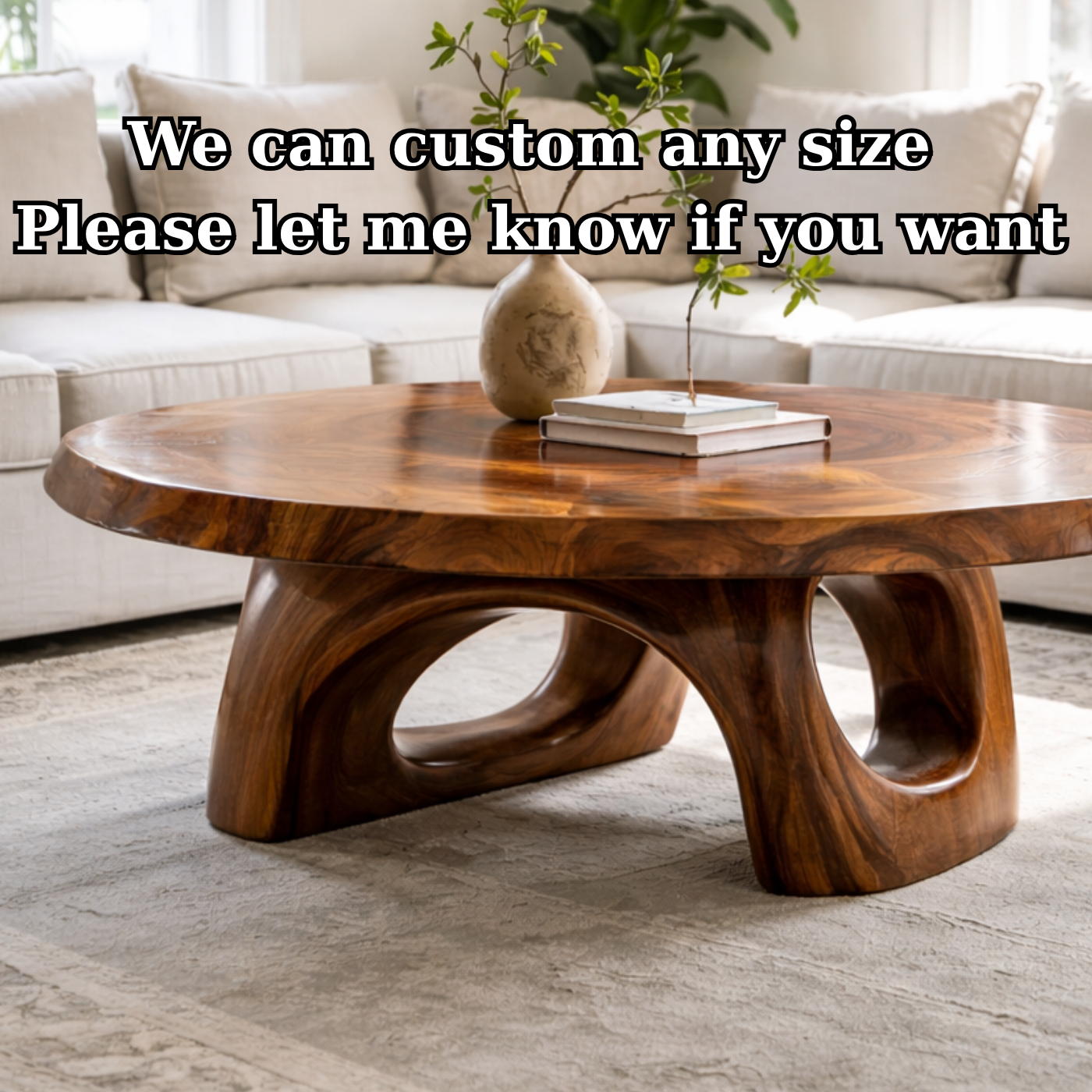 Solid Wood Sculptural Coffee Table – Round Organic Wooden Coffee Table